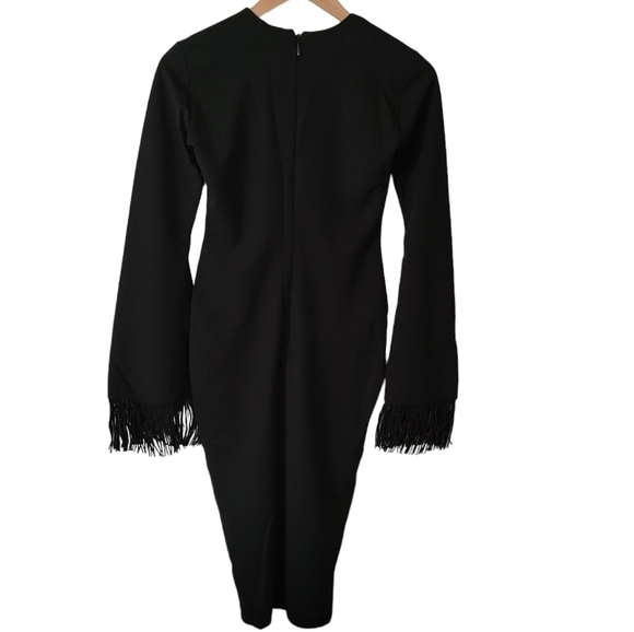 Nookie Iris Black Fringe Long Sleeve Midi Dress NWT Small - Picture 2 of 11